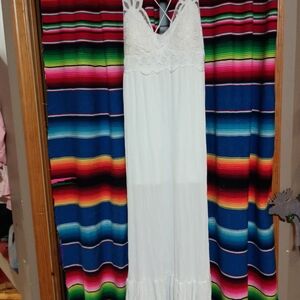 Justify White Lace Bodice Maxi Dress with Crisscross Straps